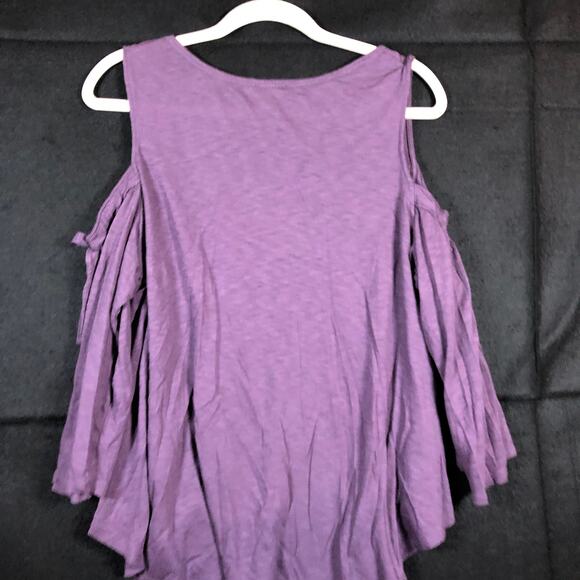 Express Women Blouse Purple Cold Shoulder Scoop Neck Peasant Stretch Large - Picture 10 of 12